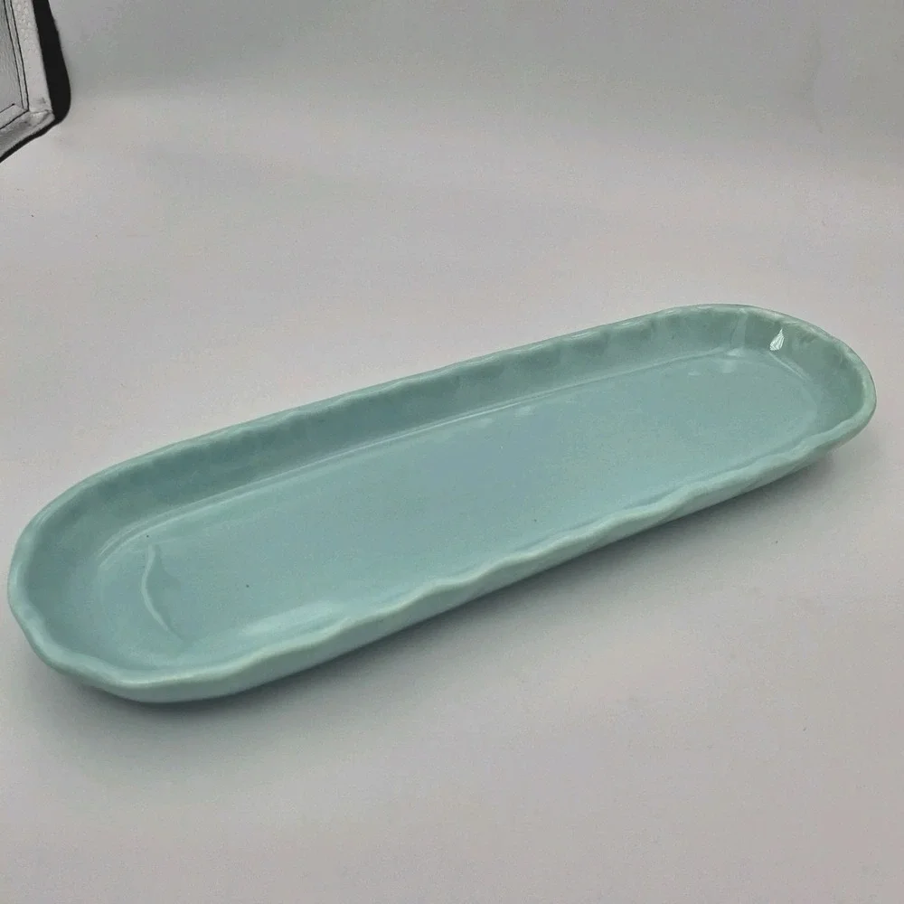 Maioliche Jessica Italy Pale Blue Slim Appetizer‎ Serving Tray Dish Abt 11.5x3